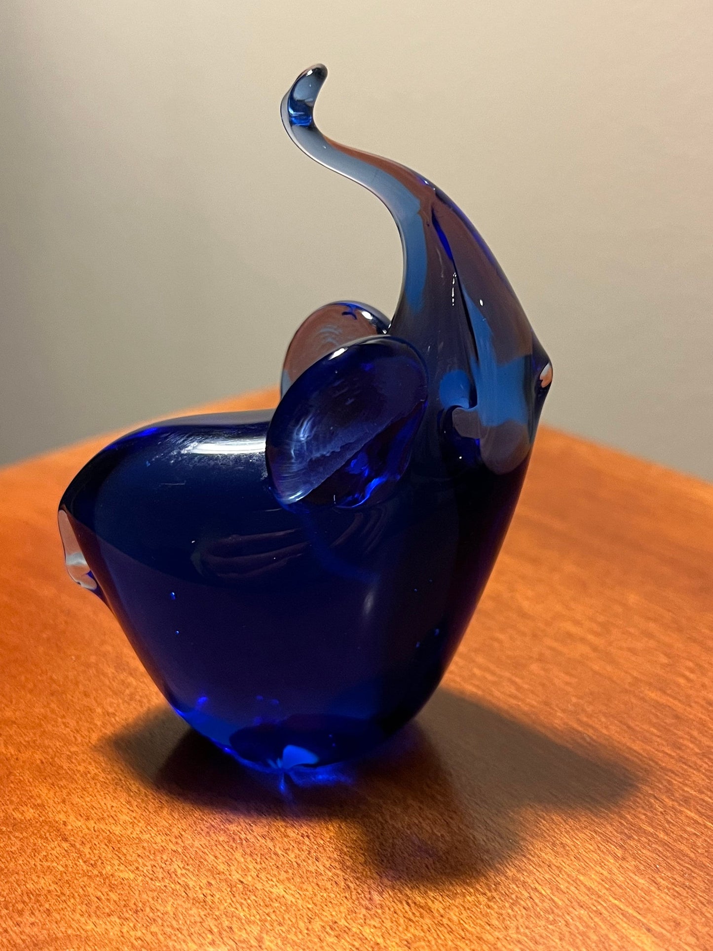 Vintage Cobalt Blue Glass Elephant: Lucky Trunk Up Figurine