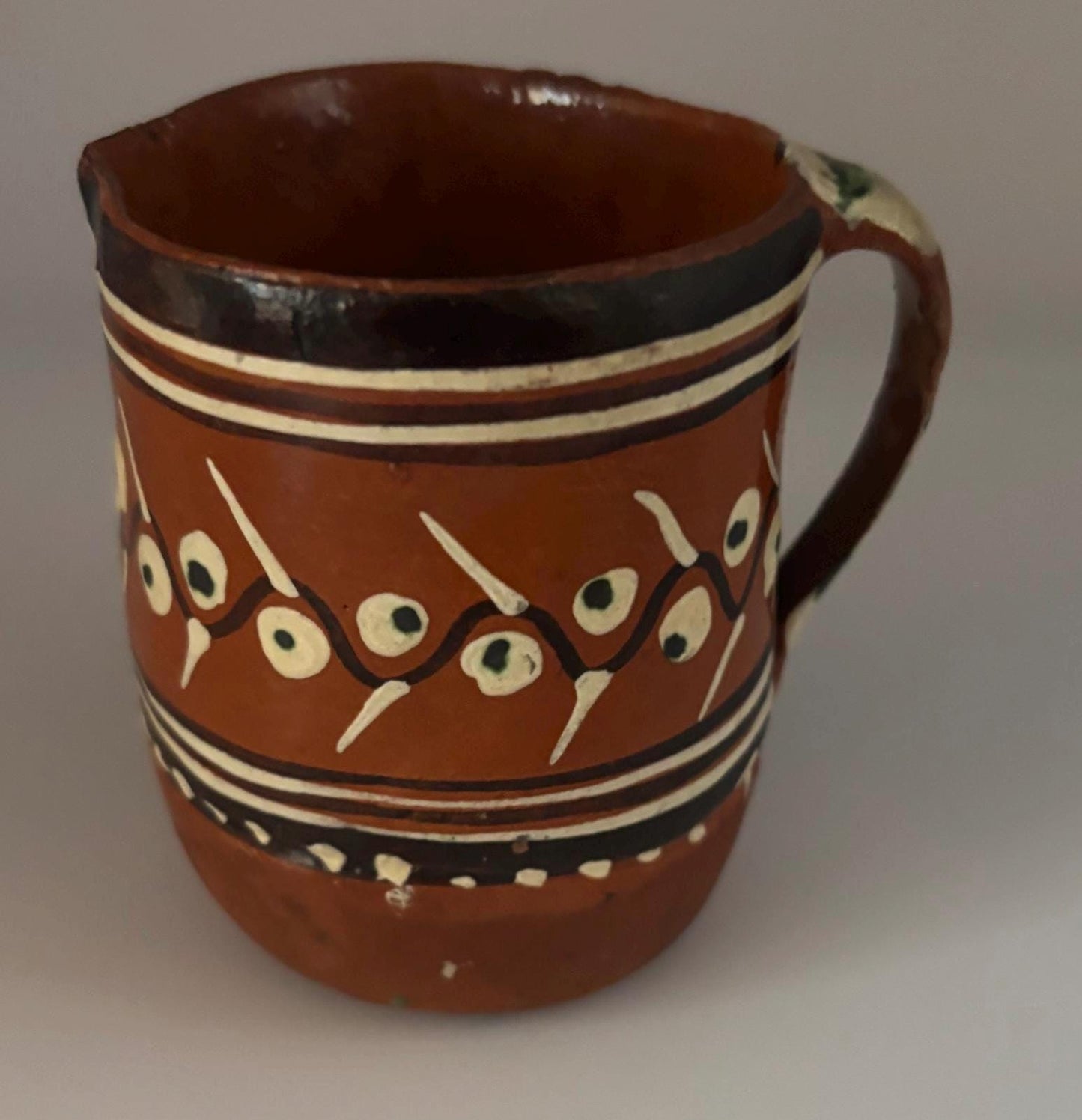 Vintage Mexican Pottery Tlaquepaque Tonala Pitcher Primitive Art Hand Made Hand Painted Lover Antiques Vintage