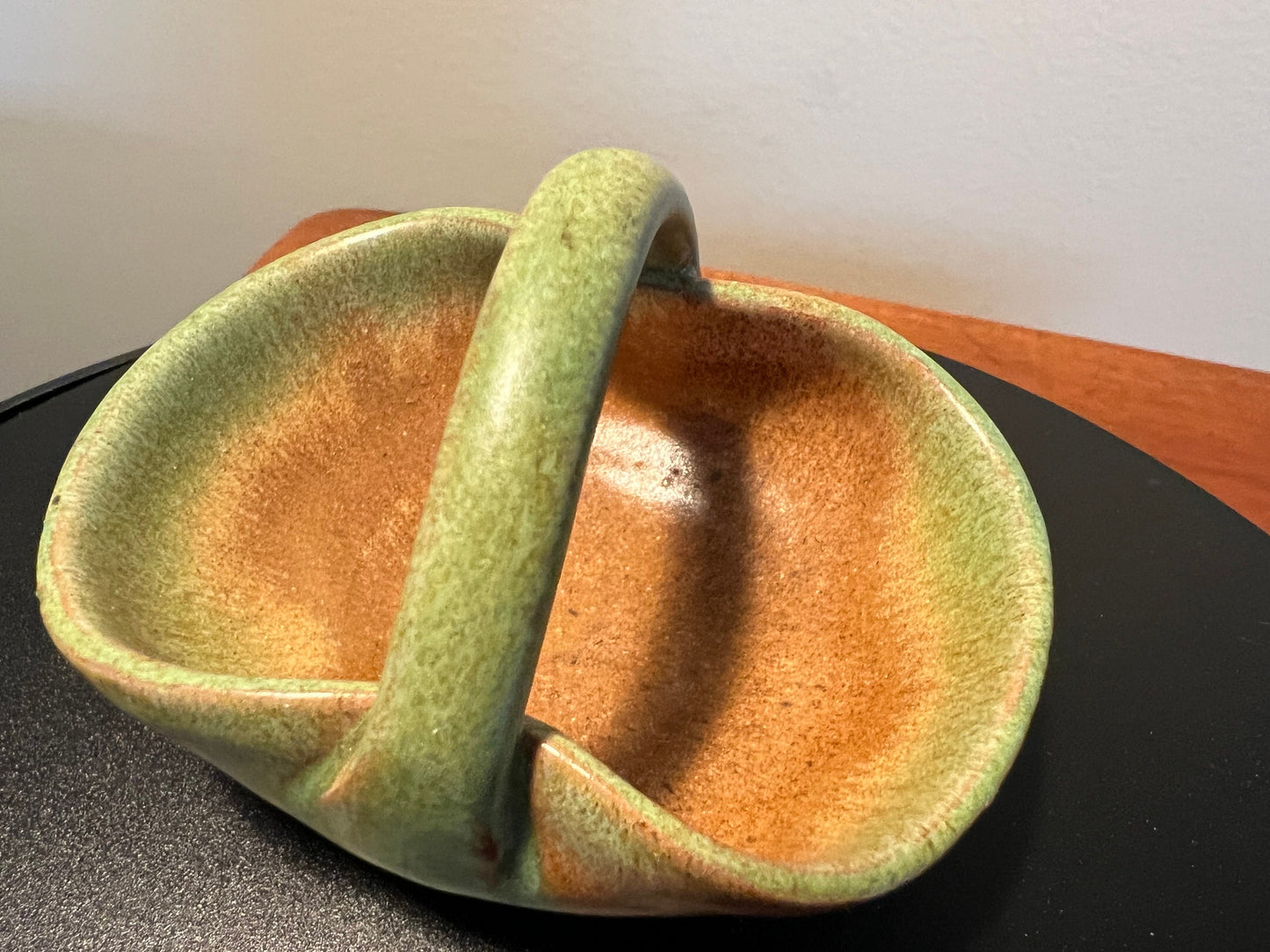 Vintage Pottery Basket with Handle: Folk Art Toothpick or Key Holder