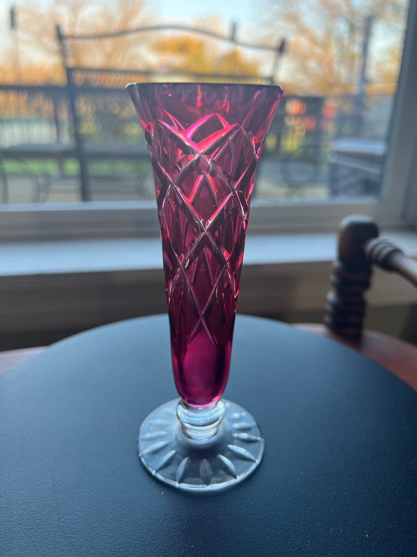 Vintage Ruby Red Cut to Clear Crystal Vase: Bohemian Czech Glass Art