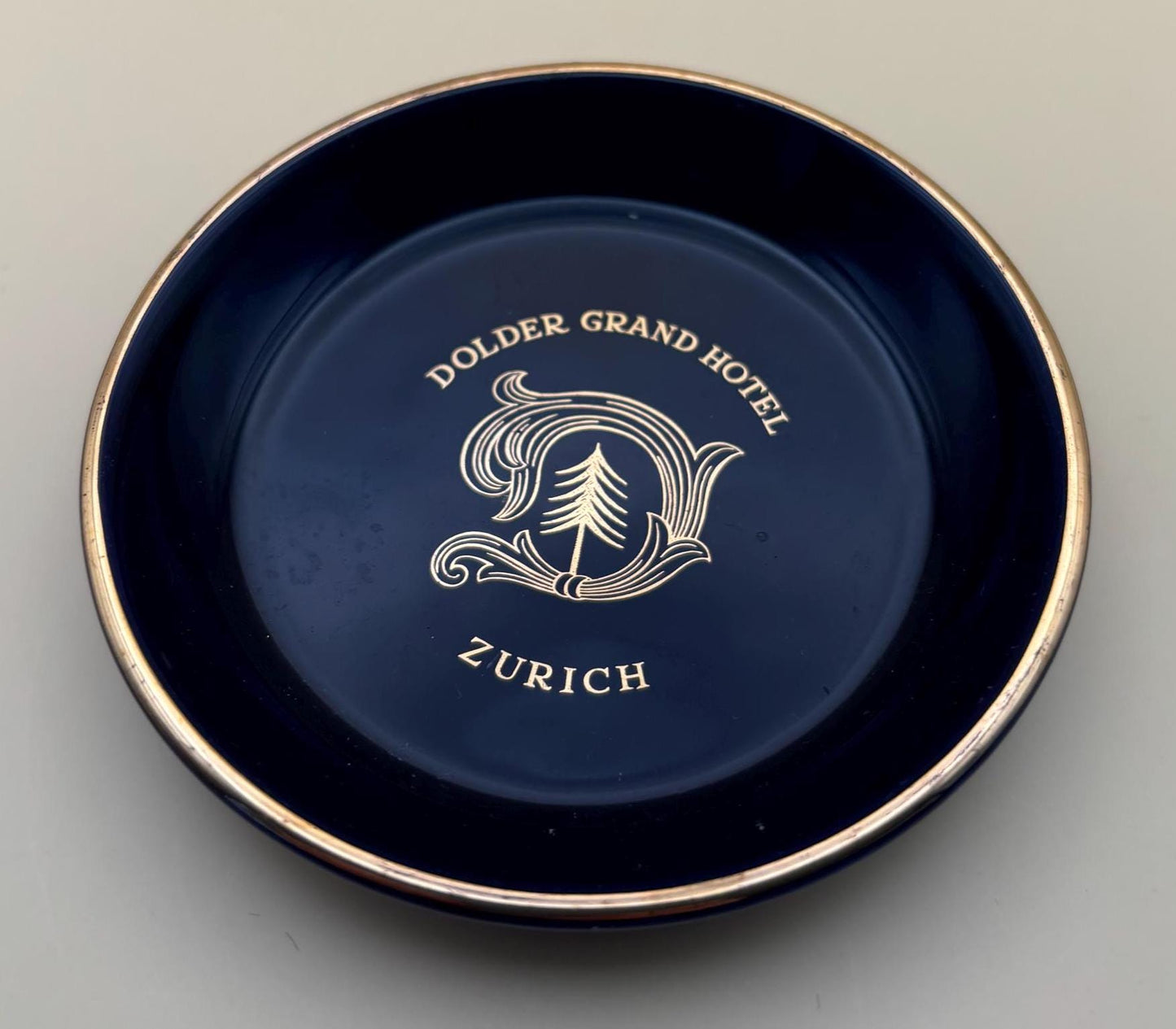 Vintage Cobalt Blue Coasters: Dolder Grand Hotel Zurich, Gold Gilded, Set of 4
