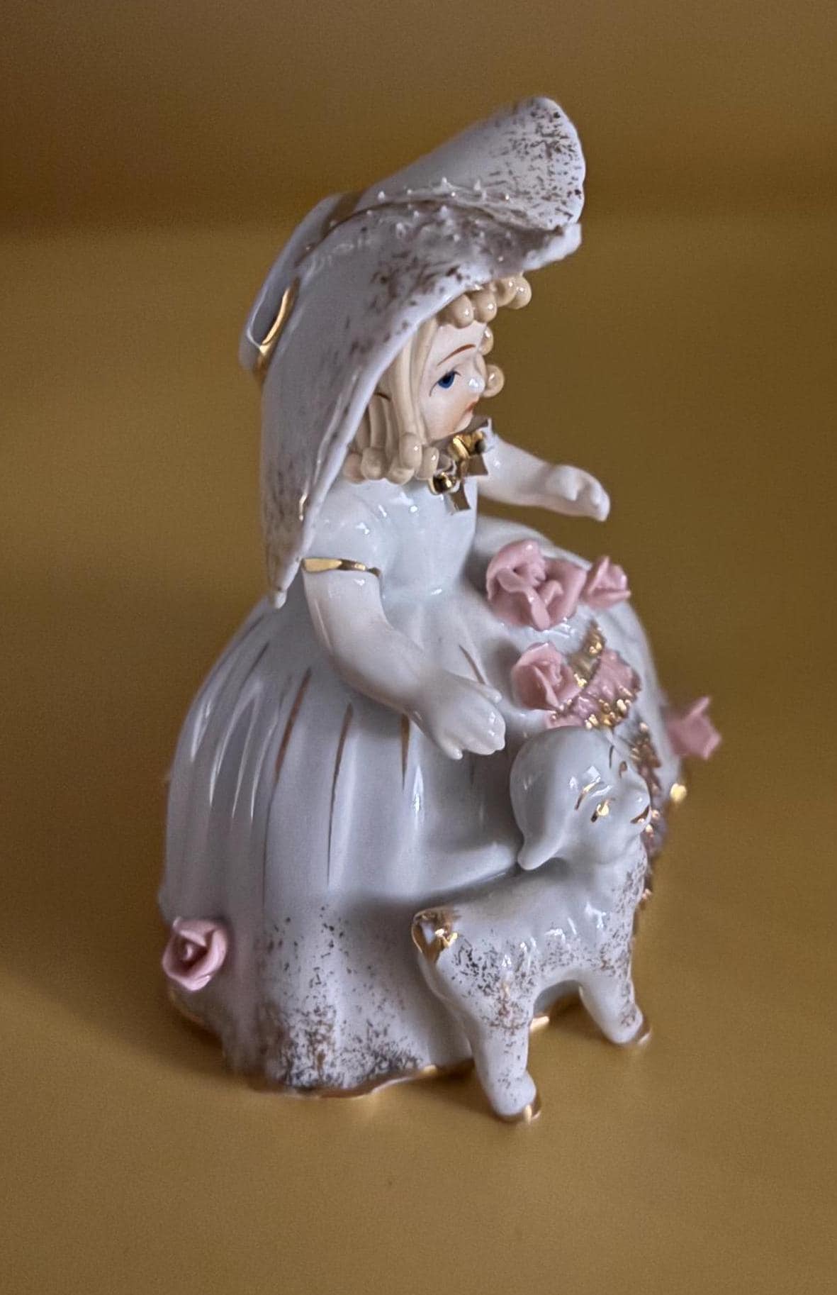 Vintage Lefton Mary Had A Little Lamb Porcelain Hand Painted Figurine Lover Antiques and Vintage