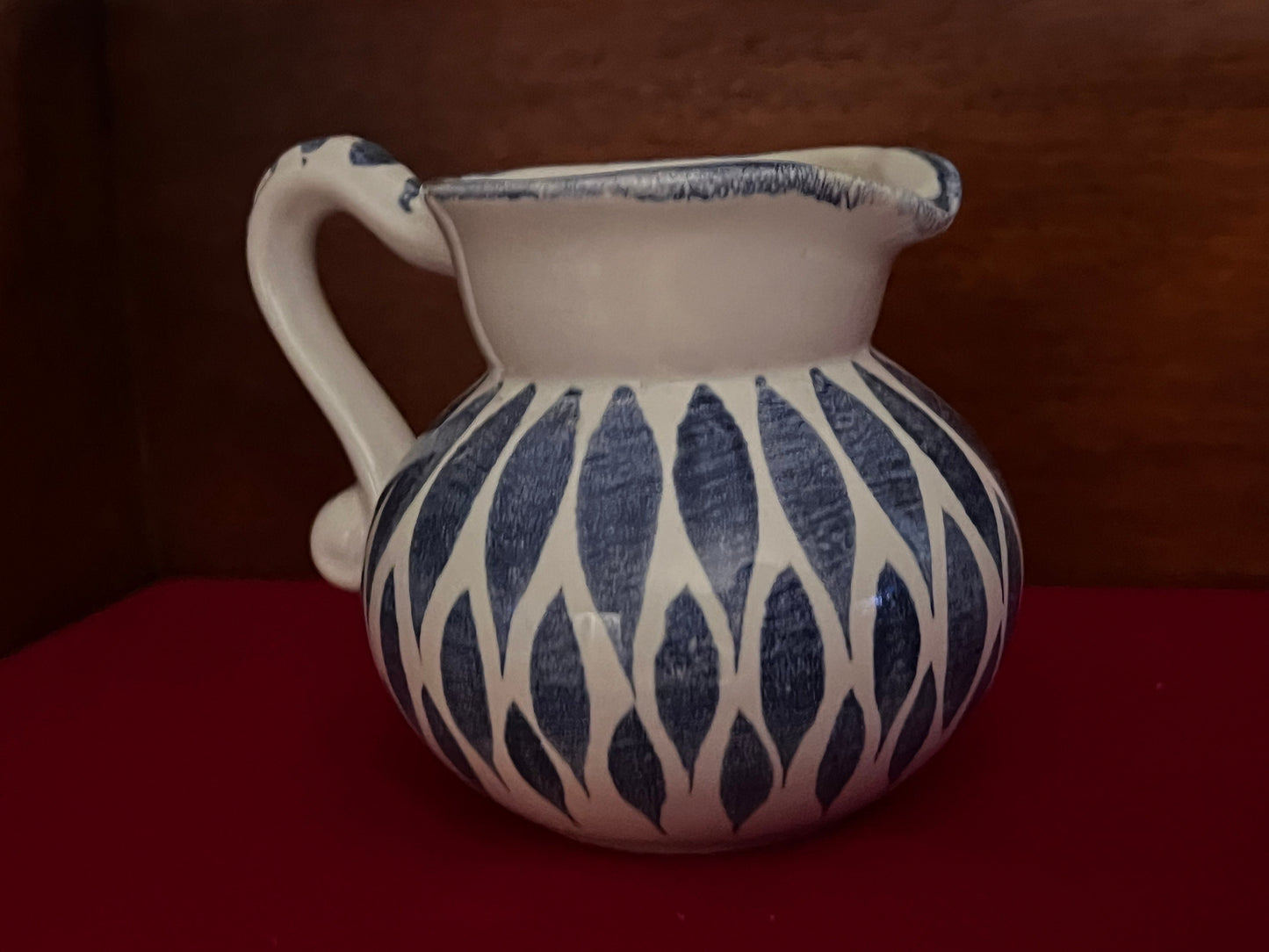 Ceramic Mini Pitcher with Blue Lattice Design, Mid Century Polka Dot Jug, Home Decor, Gift for Her