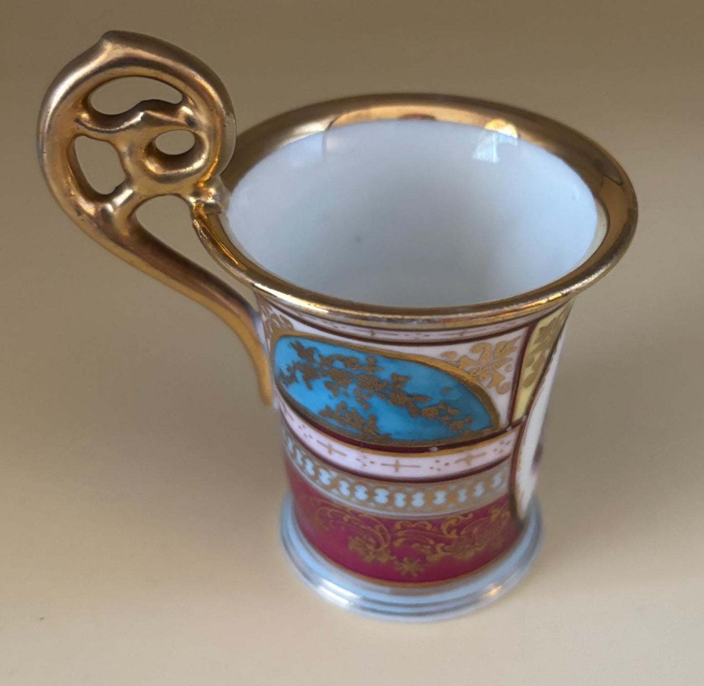 Antique French Napoleon Portrait Porcelain Cup, Demitasse Chocolate Fancy Mug, Ornate Gilded Handle