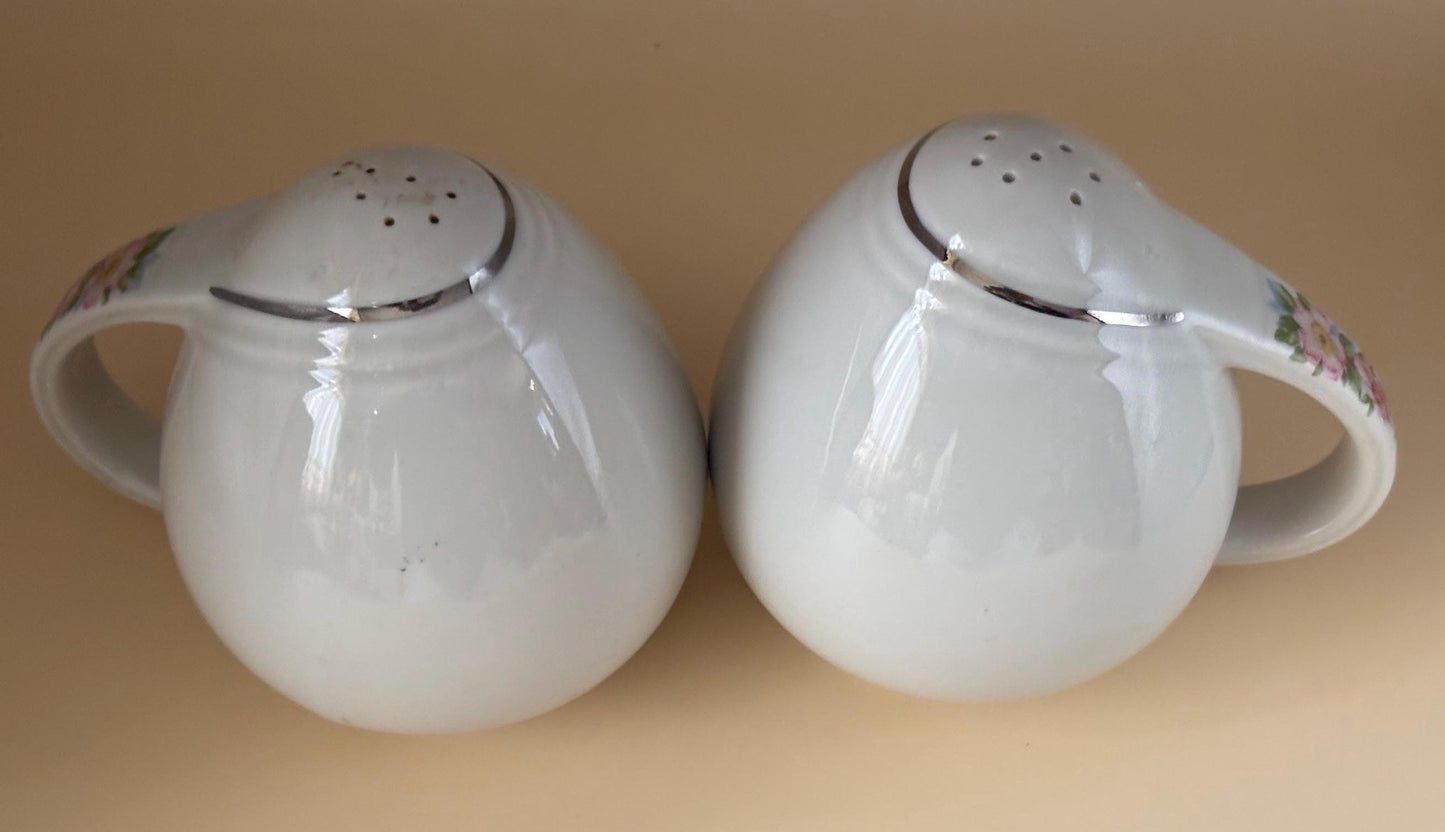 Hall China Salt & Pepper Shakers, Rose White Pattern, Porcelain Gift, Lover Antiques and Vintage