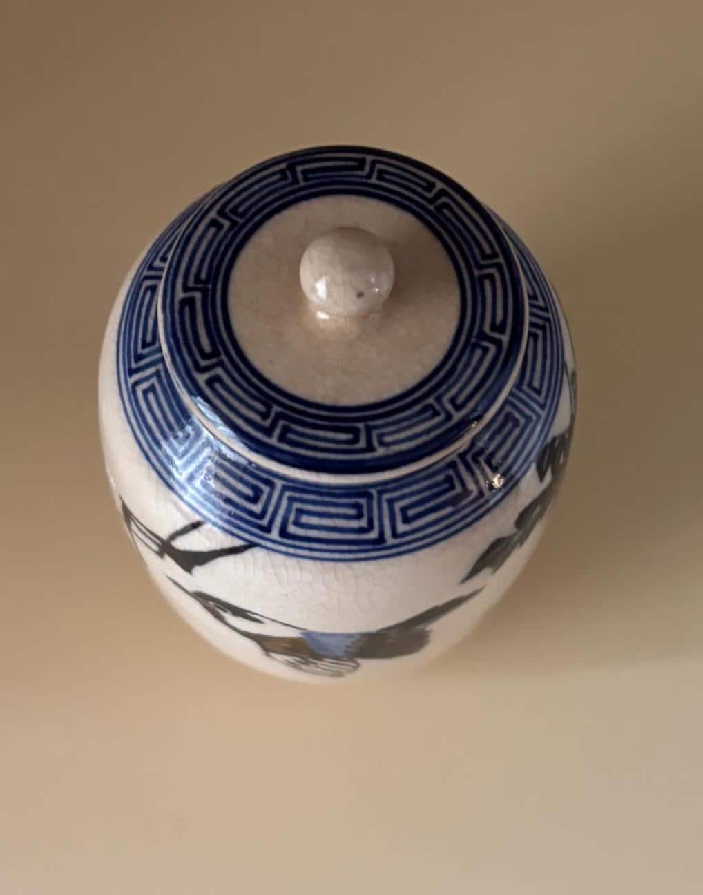 Antique Meiji Japanese Ginger Jar: Cobalt Blue & White Porcelain