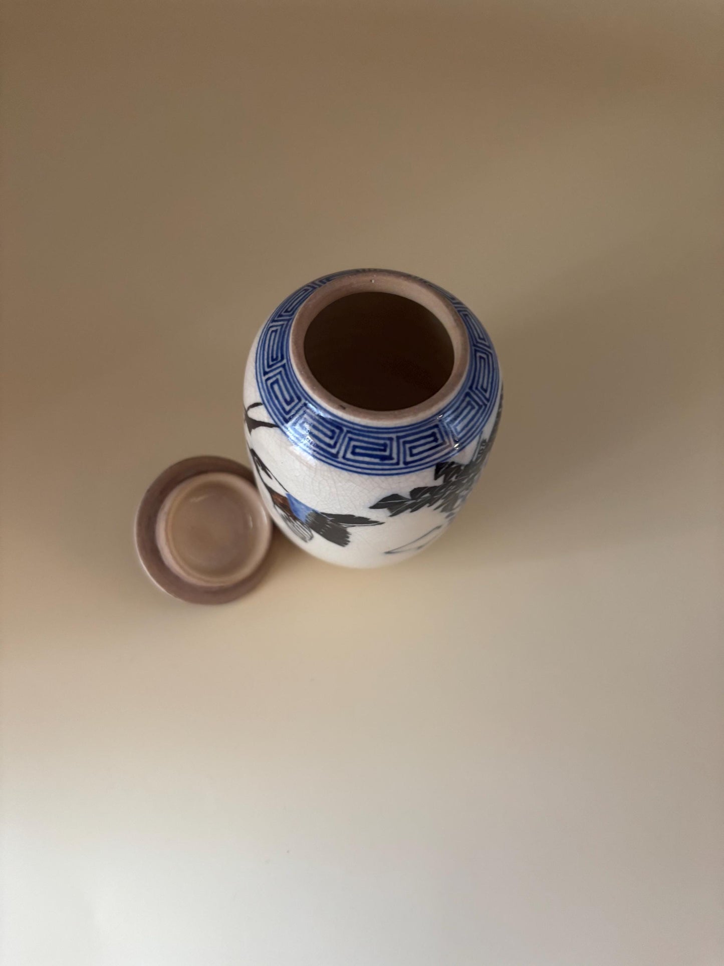 Antique Meiji Japanese Ginger Jar: Cobalt Blue & White Porcelain