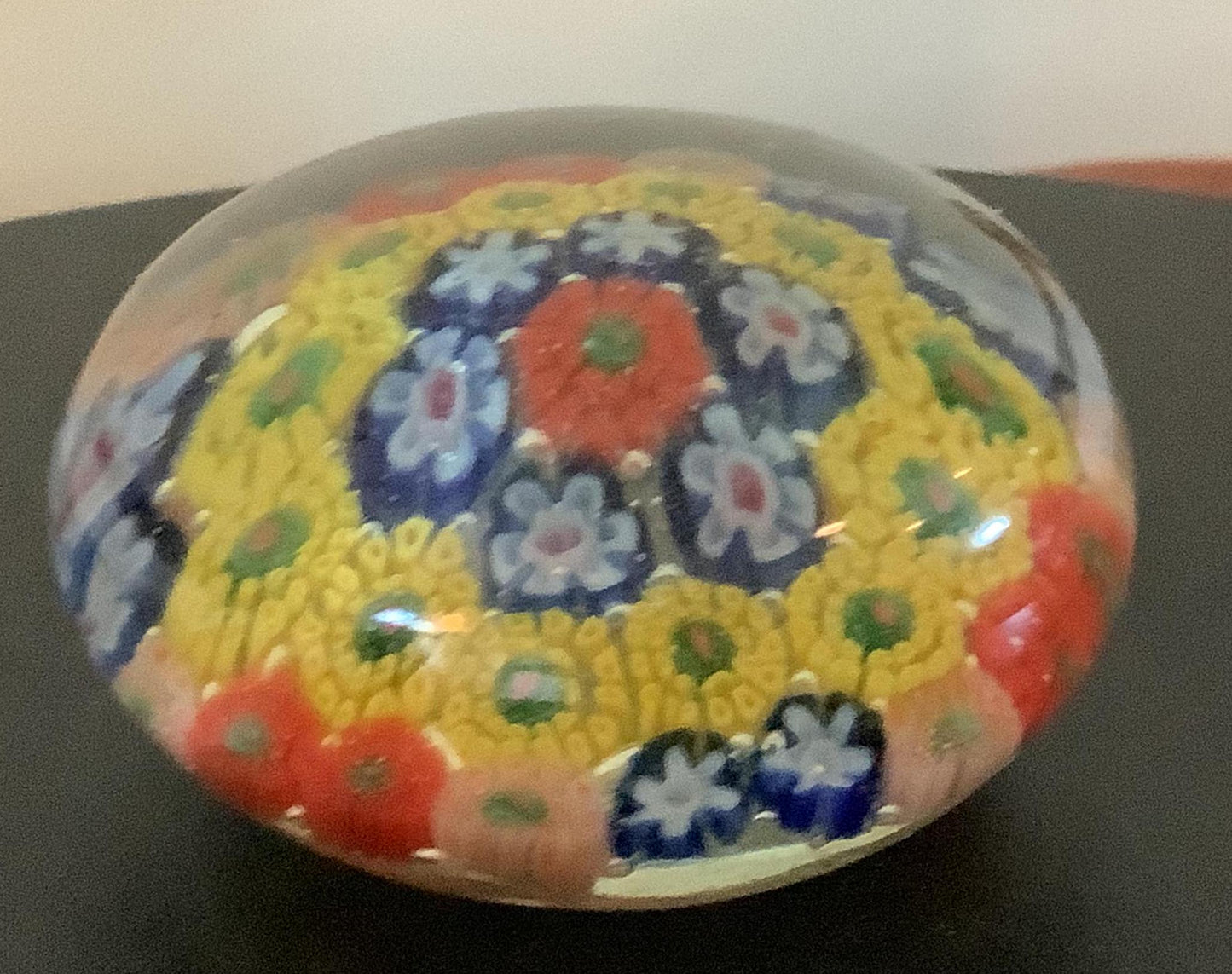 Vintage Millefiori Glass Paperweight: Floral Starburst Art