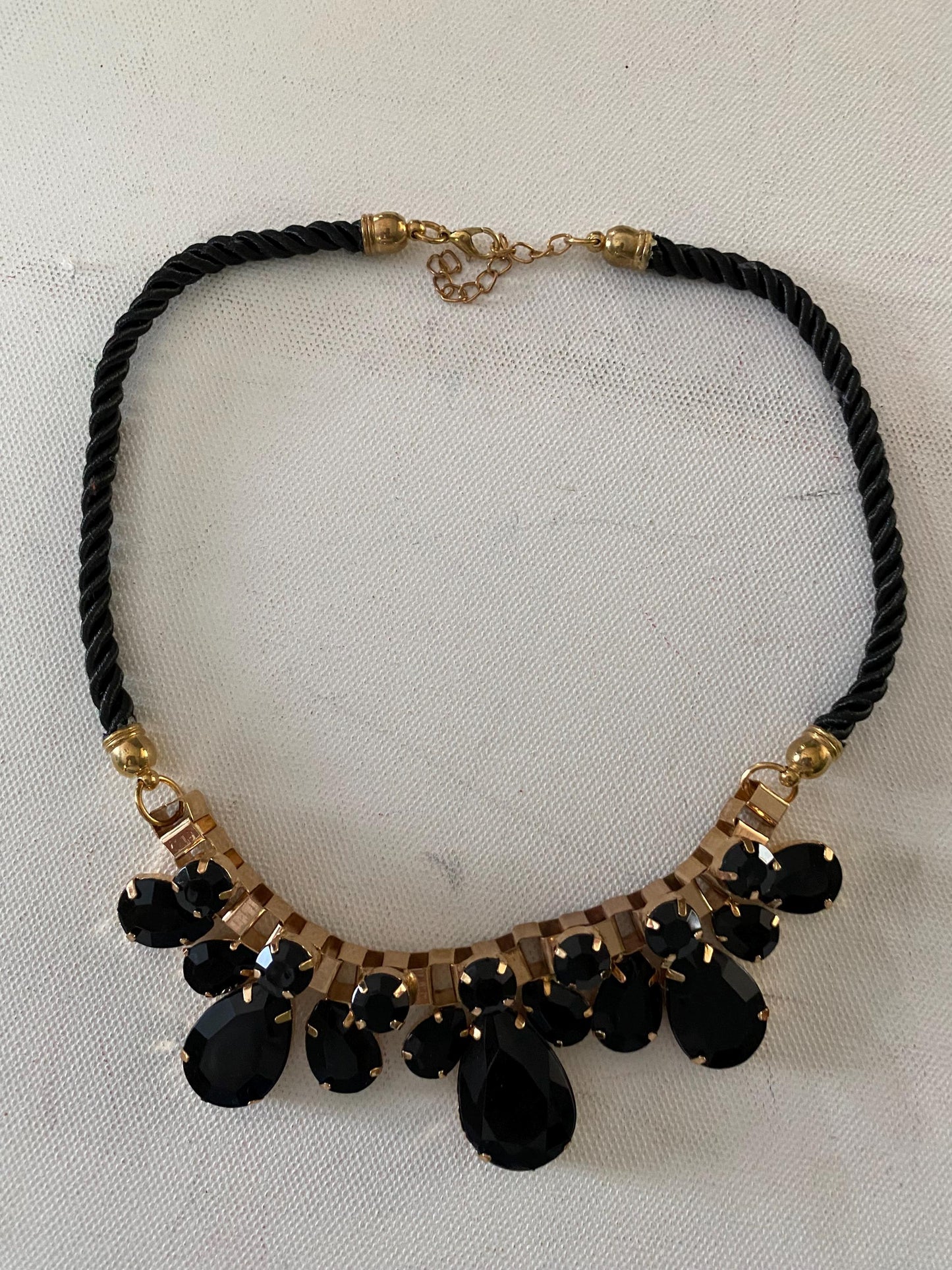 Vintage Black Gold Necklace with Black Onyx and Faceted Gems, Choker Style Jewelry, Elegant Gift for Her