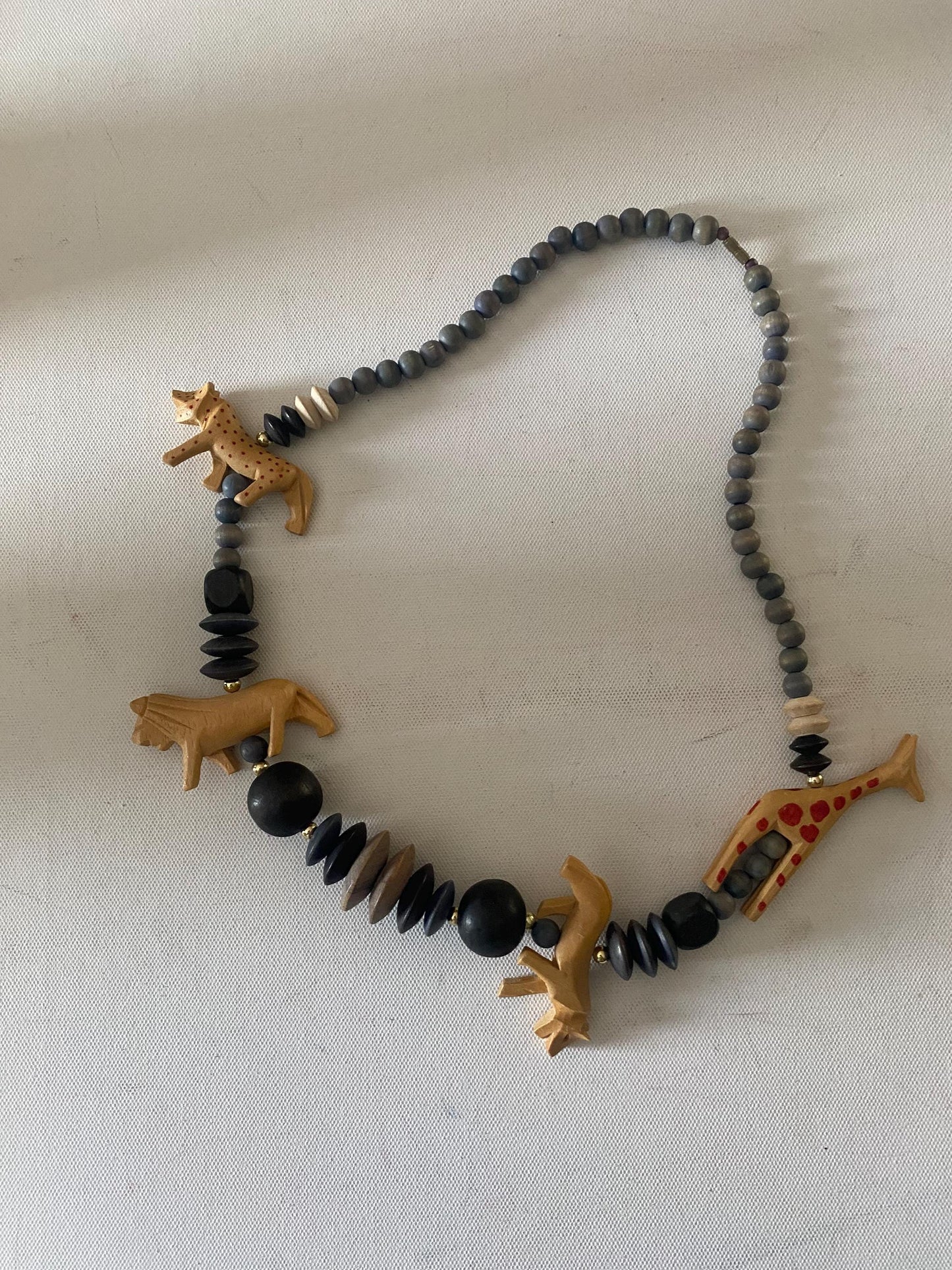 Vintage Hand Carved & Hand Paint Animals Necklace Giraffe Lion Cheetah Wolf Necklace Jewelry Lover Antiques and Vintage
