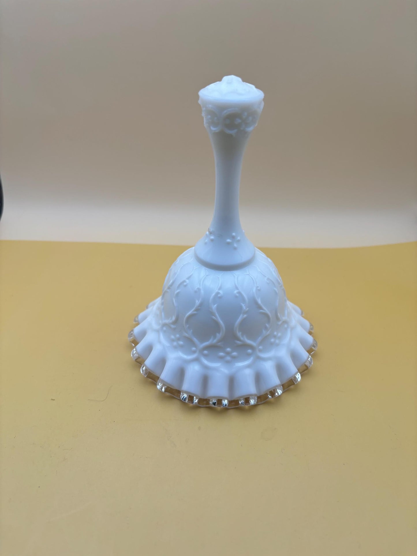 Vintage Fenton Silver Crest Spanish Lace Bell White Milk Glass Bell Gift Lover Antiques and Vintage