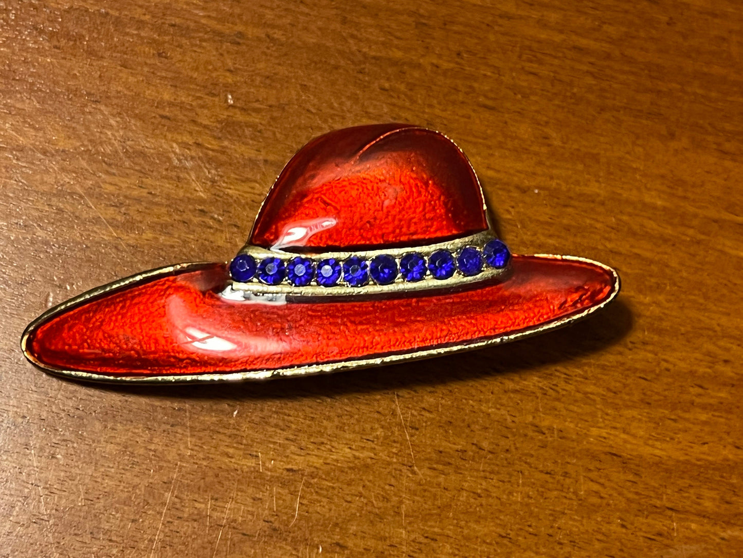 Vintage Red Hat Enamel brooch pin jewelry Mid Century Modern 18k gold plating  Art Deco Carmen Santiago