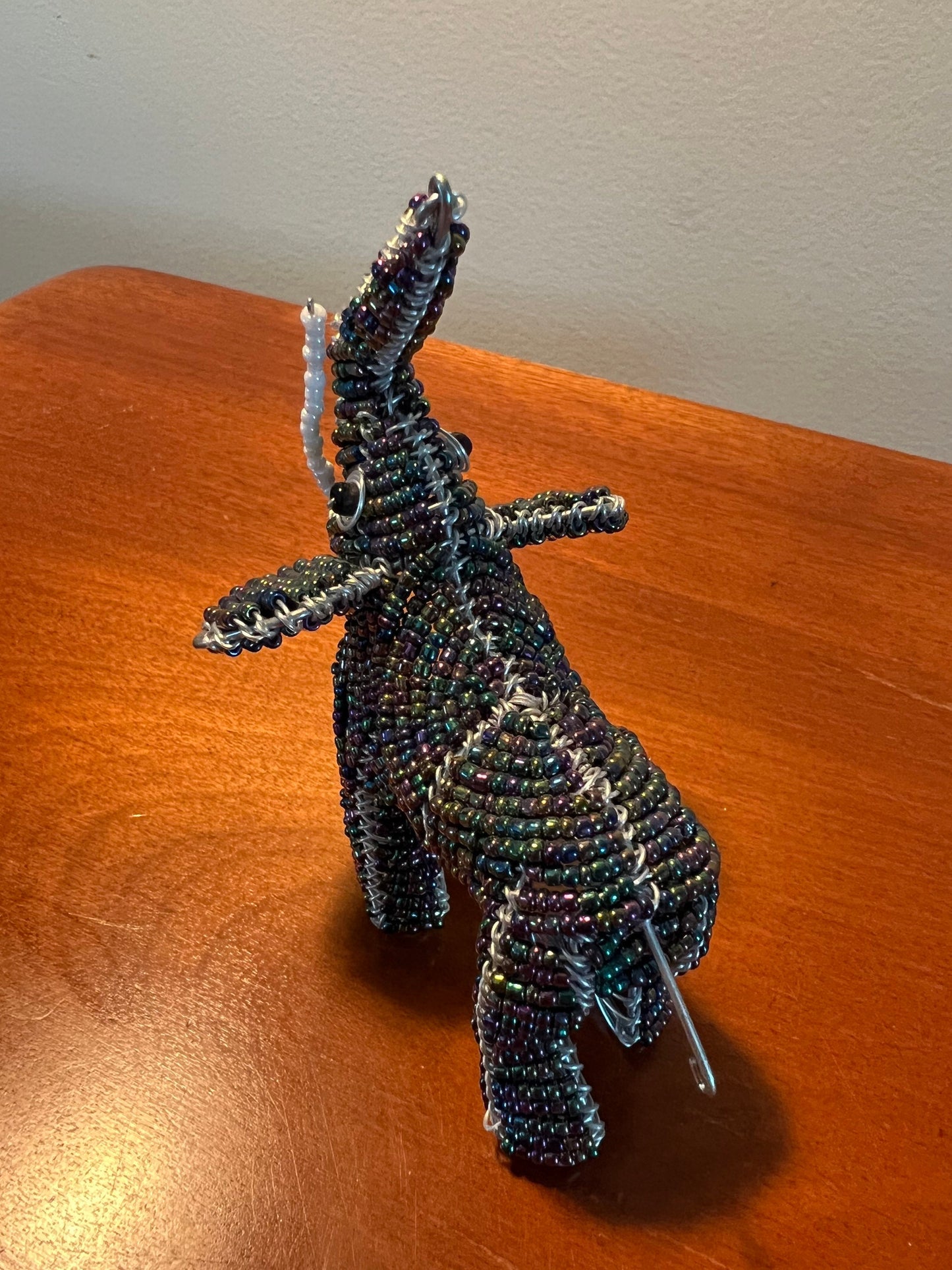 Vintage Beaded Elephant Ornament: Iridescent Beadwork Figurine