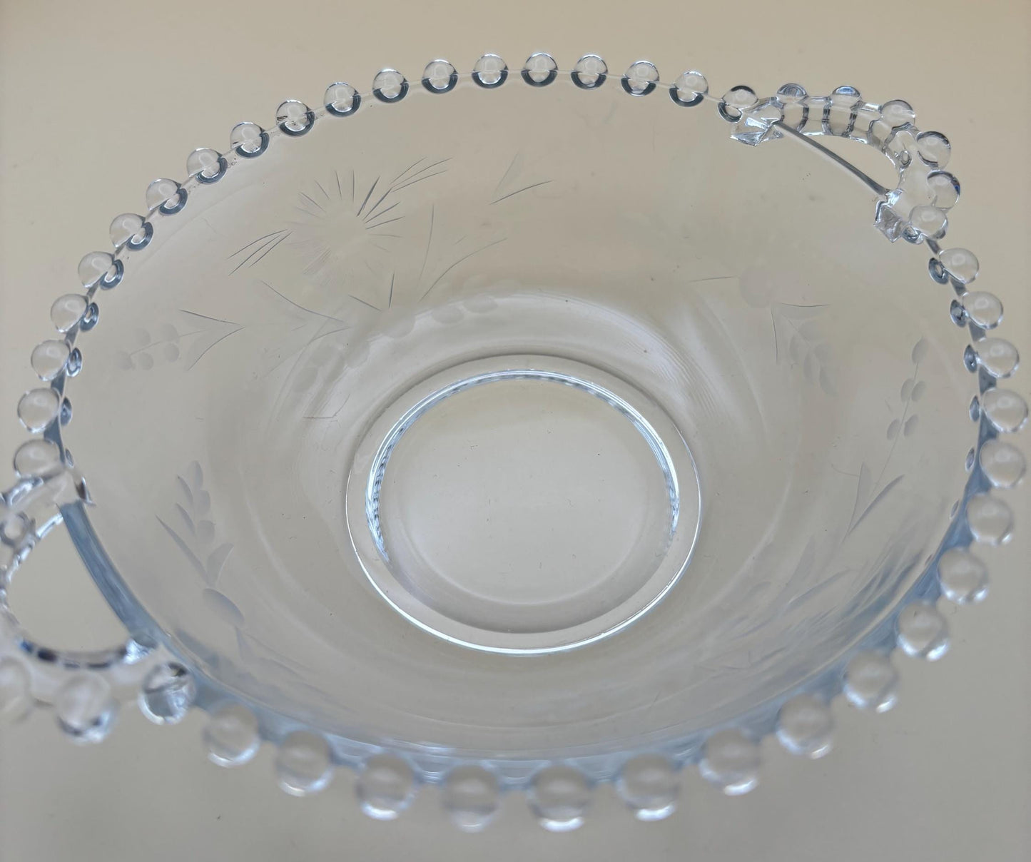 Antique Imperial Beaded Glass Wide Bowl with Etchings in Glass Lover Antiques and Vintage