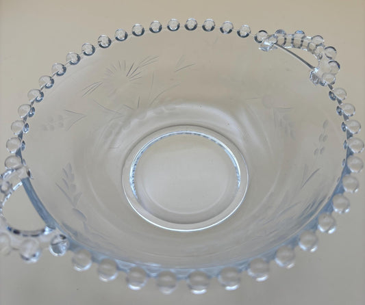 Antique Imperial Beaded Glass Wide Bowl with Etchings in Glass Lover Antiques and Vintage