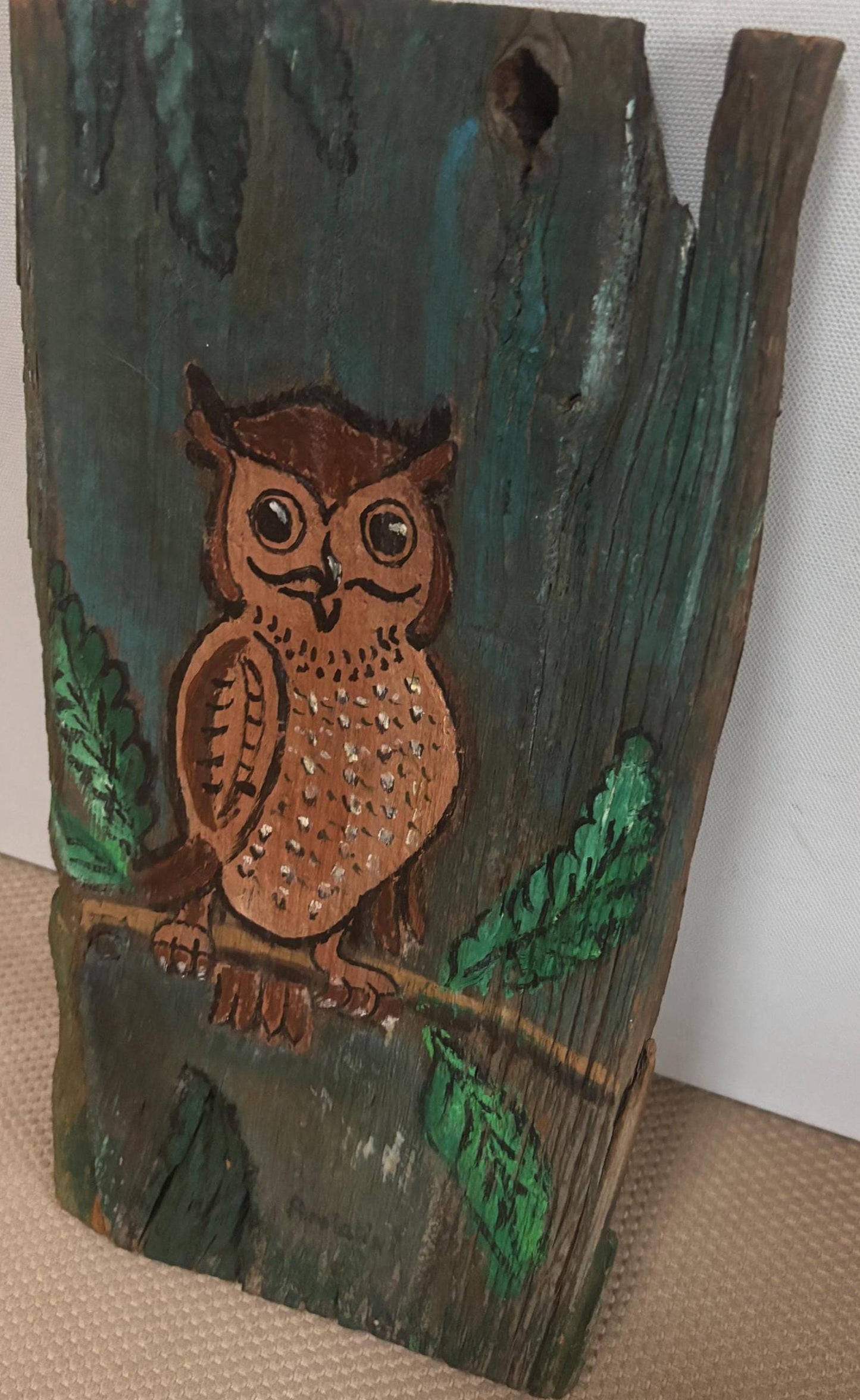 Vintage Owl Driftwood Wall Hanging Hand Painted Driftwood Wall Art Lover Antiques and Vintage