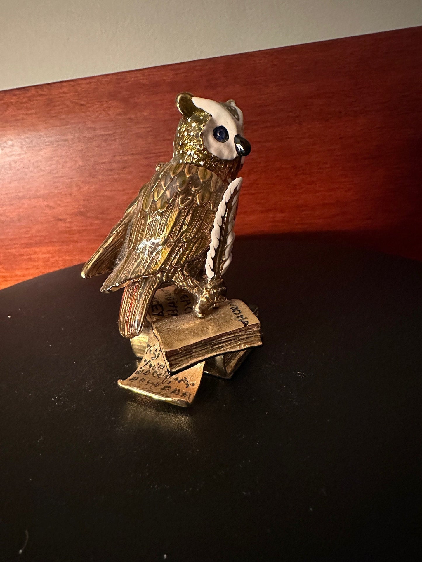 Vintage Enameled Owl Trinket Box on Books: Unique Owl Collection