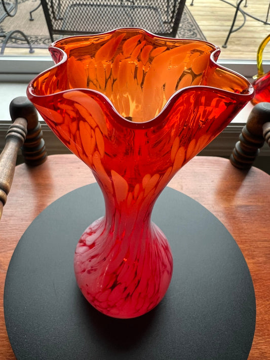 Vintage Murano Italy Speckled Amberina Glass Vase Sommerso Mid Century Hand Blown Art Glass Multicolored Lover Antiques and Vintage