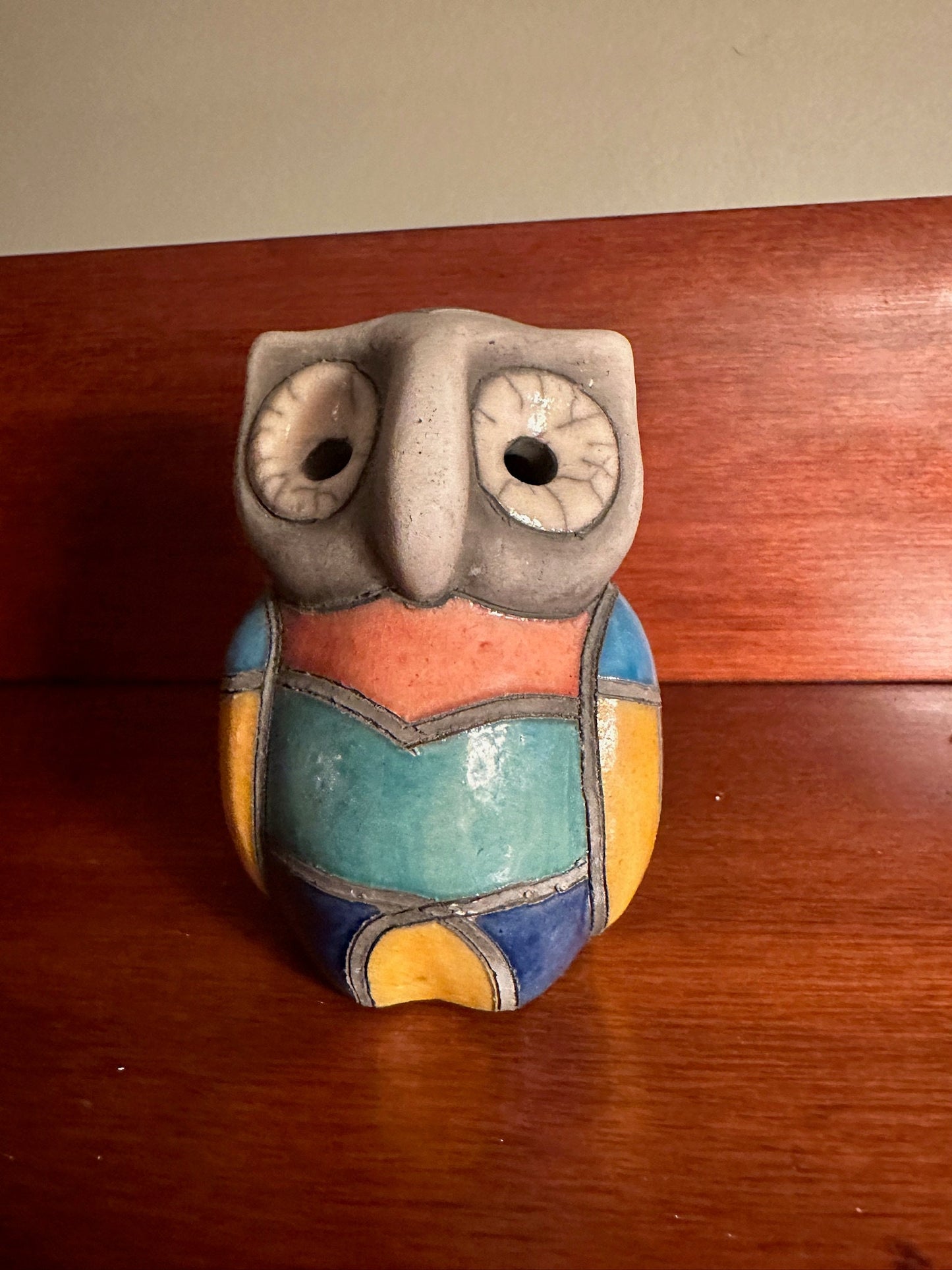Vintage Mosaic Pottery Owl Figurine - South African Art