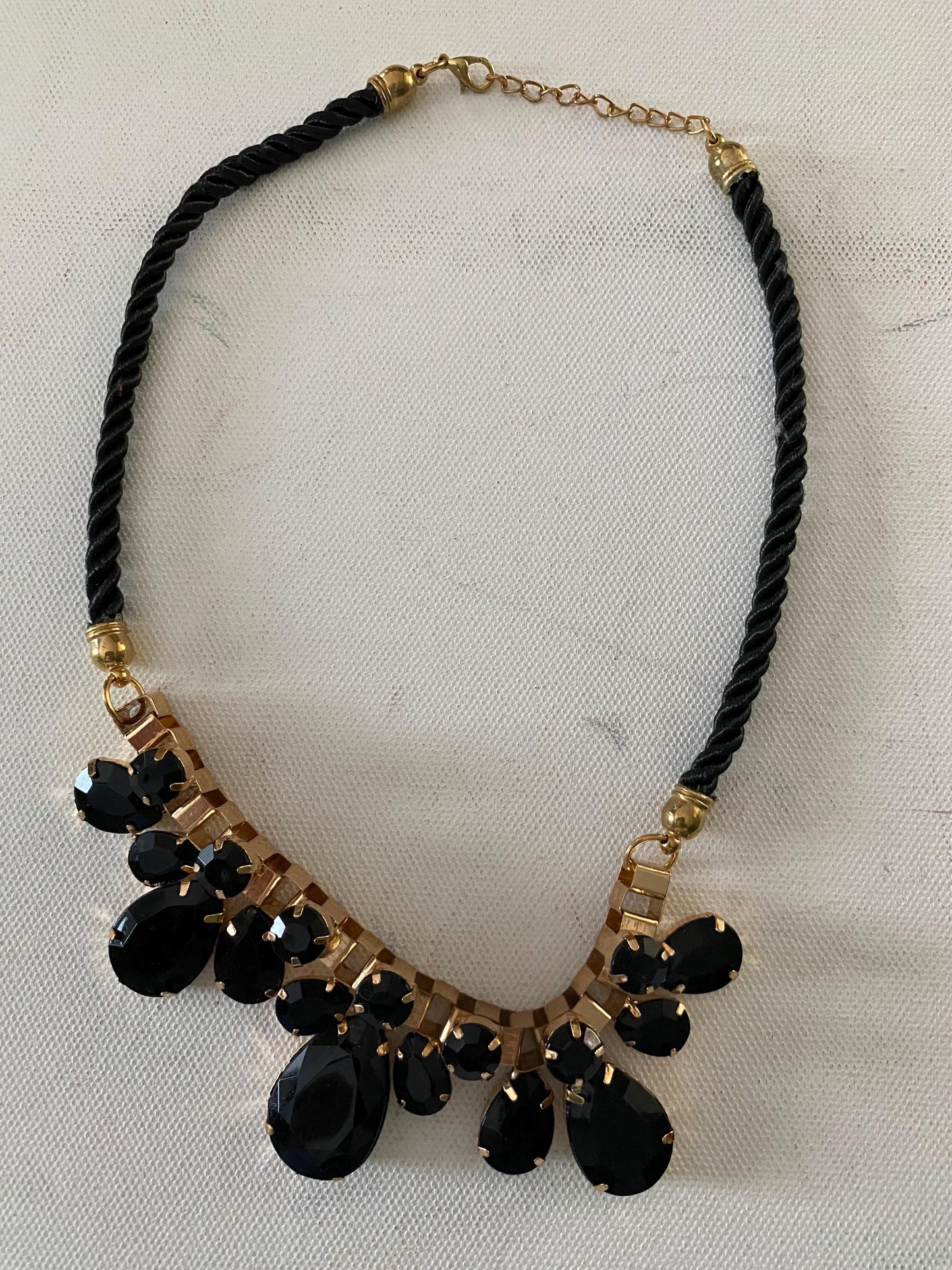 Vintage Black Gold Necklace with Black Onyx and Faceted Gems, Choker Style Jewelry, Elegant Gift for Her