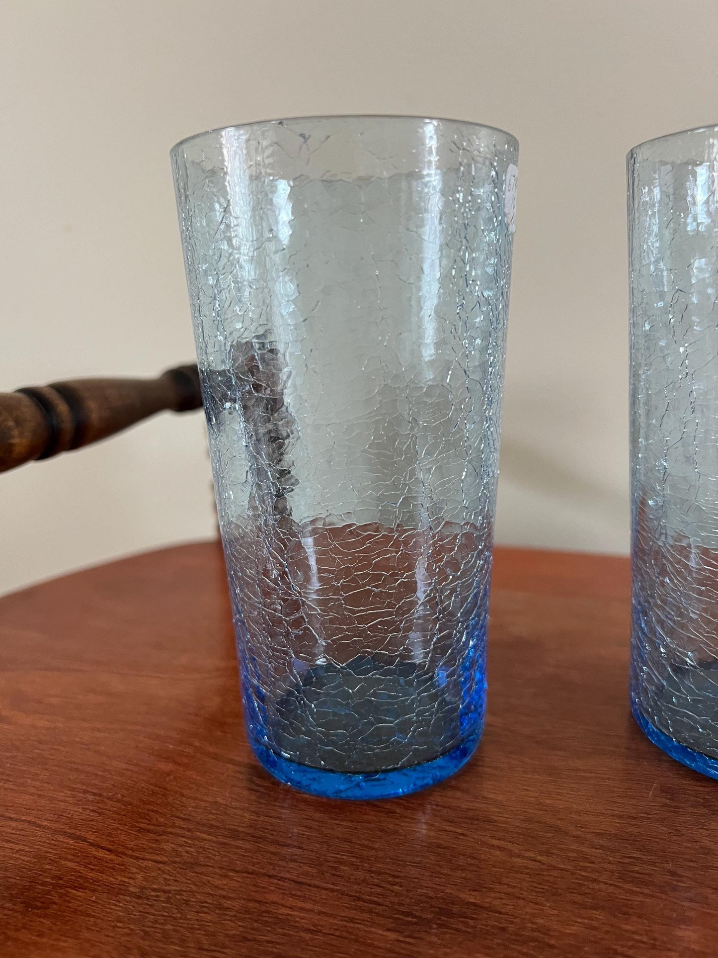 Vintage Blue Crackle Glass Cup Set of 2 Art Blue Art Glasses Tall Glasses Lover Antiques and Vintage