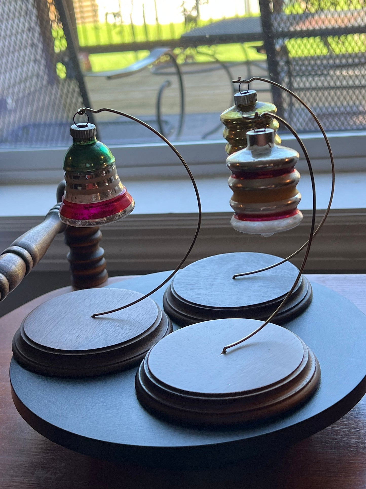 Vintage Shiny Brite Ornaments, 1940s Lanterns and Bell, Set of 3