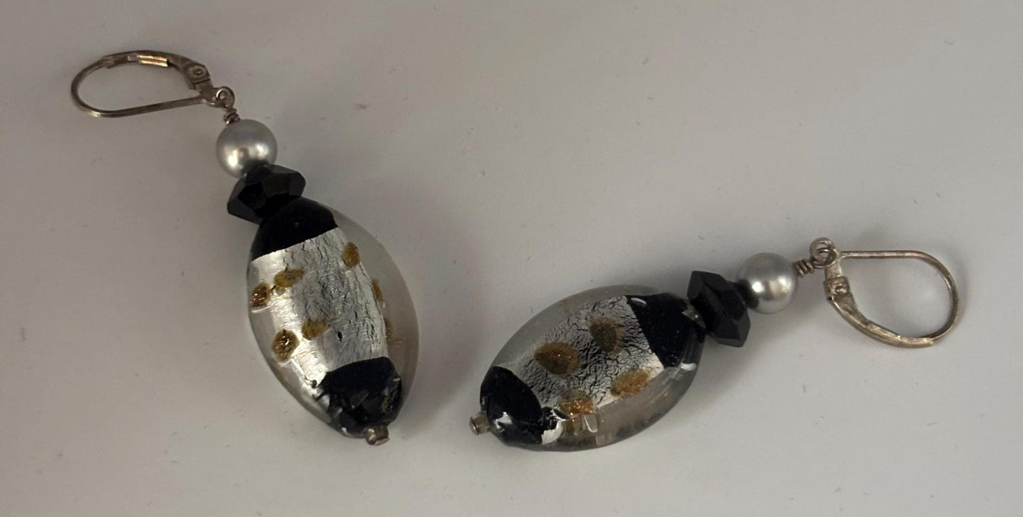 Vintage Silver Black & Copper Lampwork Beads with Czech Black Crystal Swarvoski Grey Pearls Lover Antiques and Vintage