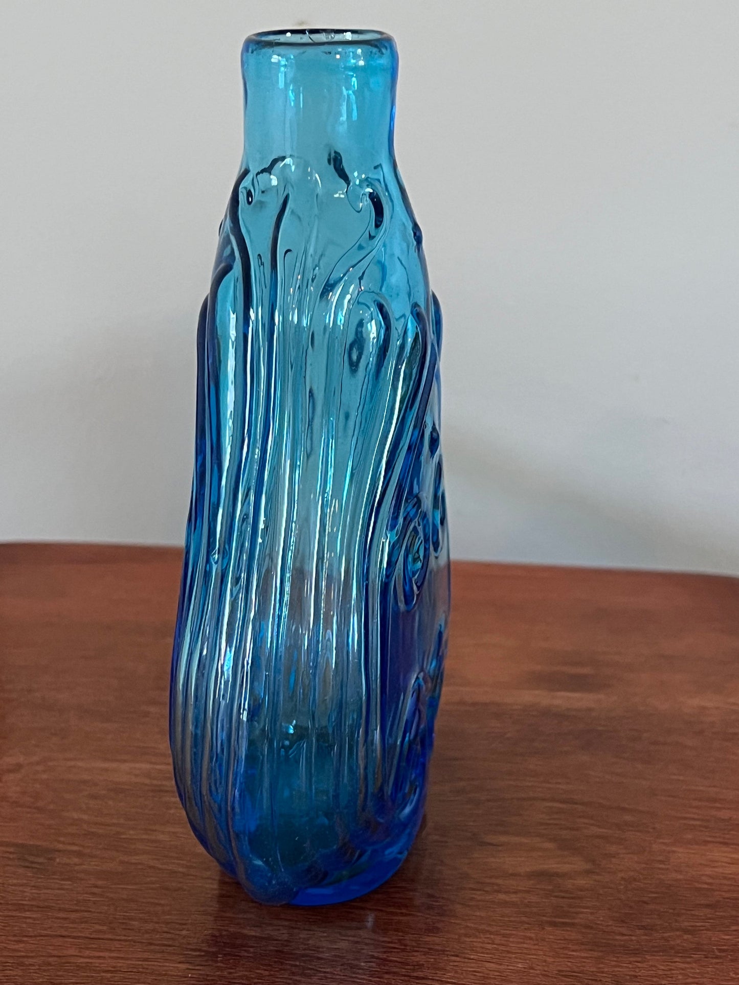 Vintage Blue Glass Violin Vase: Hand Blown Art Glass Flask