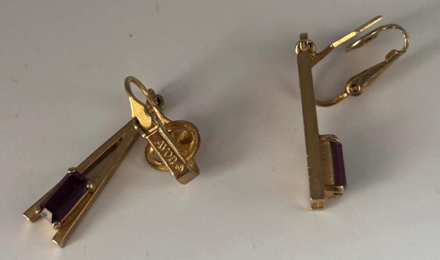 Vintage Avon Amethyst Stone & Gold Earrings Lover Antiques and Vintage