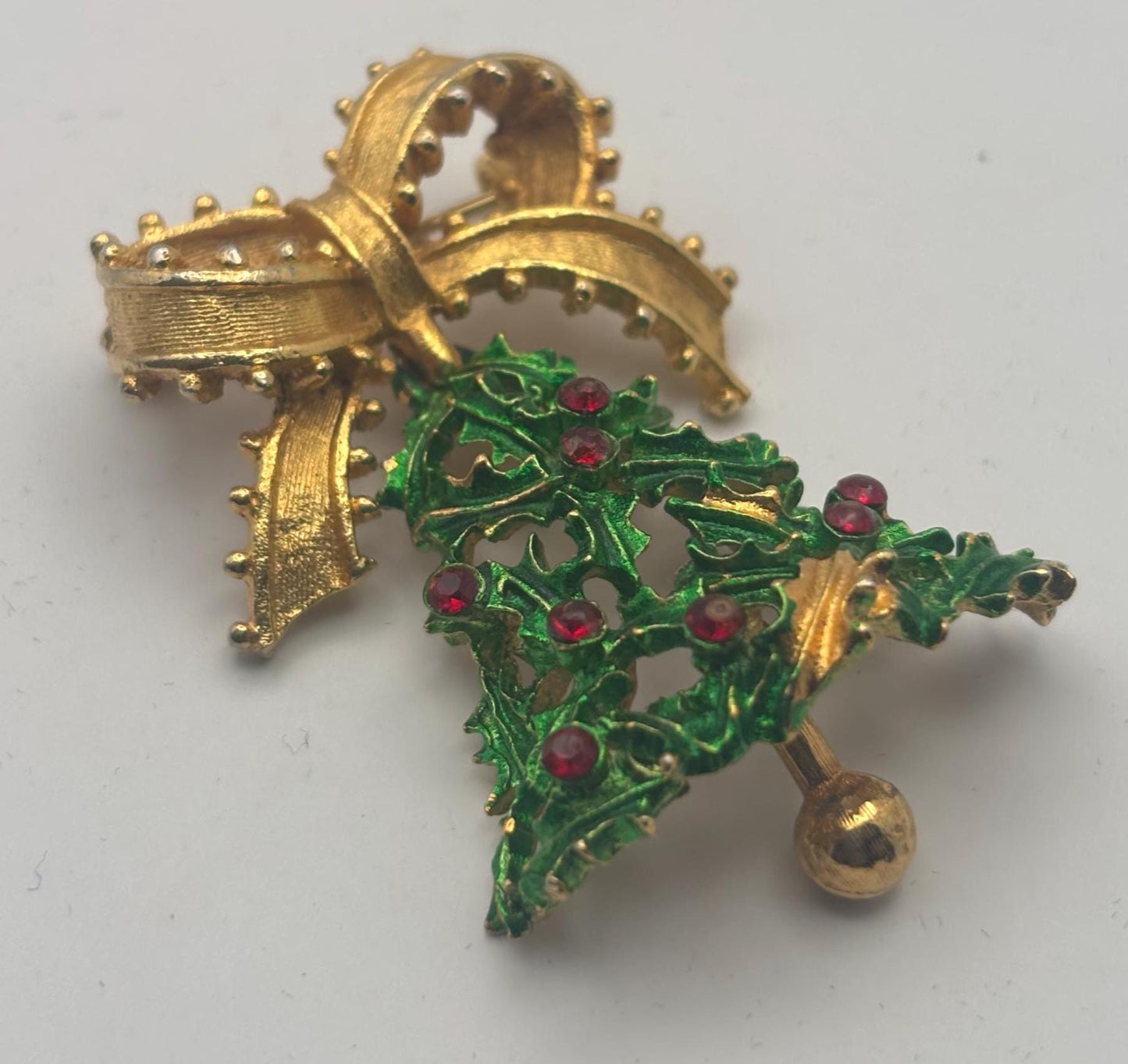 MYLU Christmas Bell Tree Brooch, Enamel Colorful Holiday Pin, Red Rhinestone Holiday Jewelry