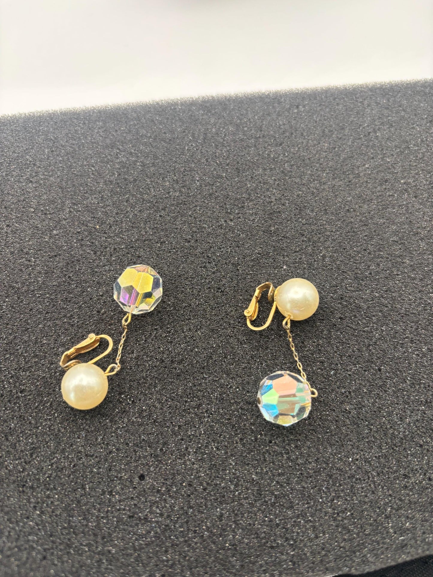 Vintage Pearl Hanging Crystal Earrings Lover Antiques and Vintage
