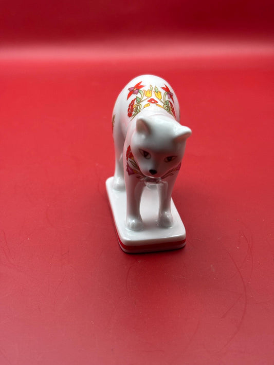 Vintage Kakiemon Porcelain Cat Figurine White Floral Hand Painted 2 Inch Tall Ornament
