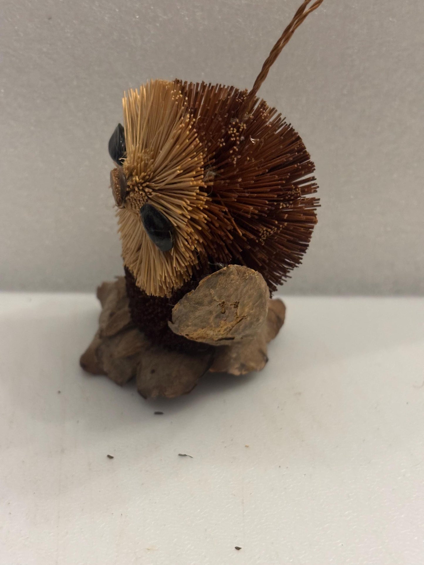 Vintage Handcrafted Beri Bristle Wood Owl Statue Sugar Palm Tree Gift For Her Ornament Lover Antiques and Vintage