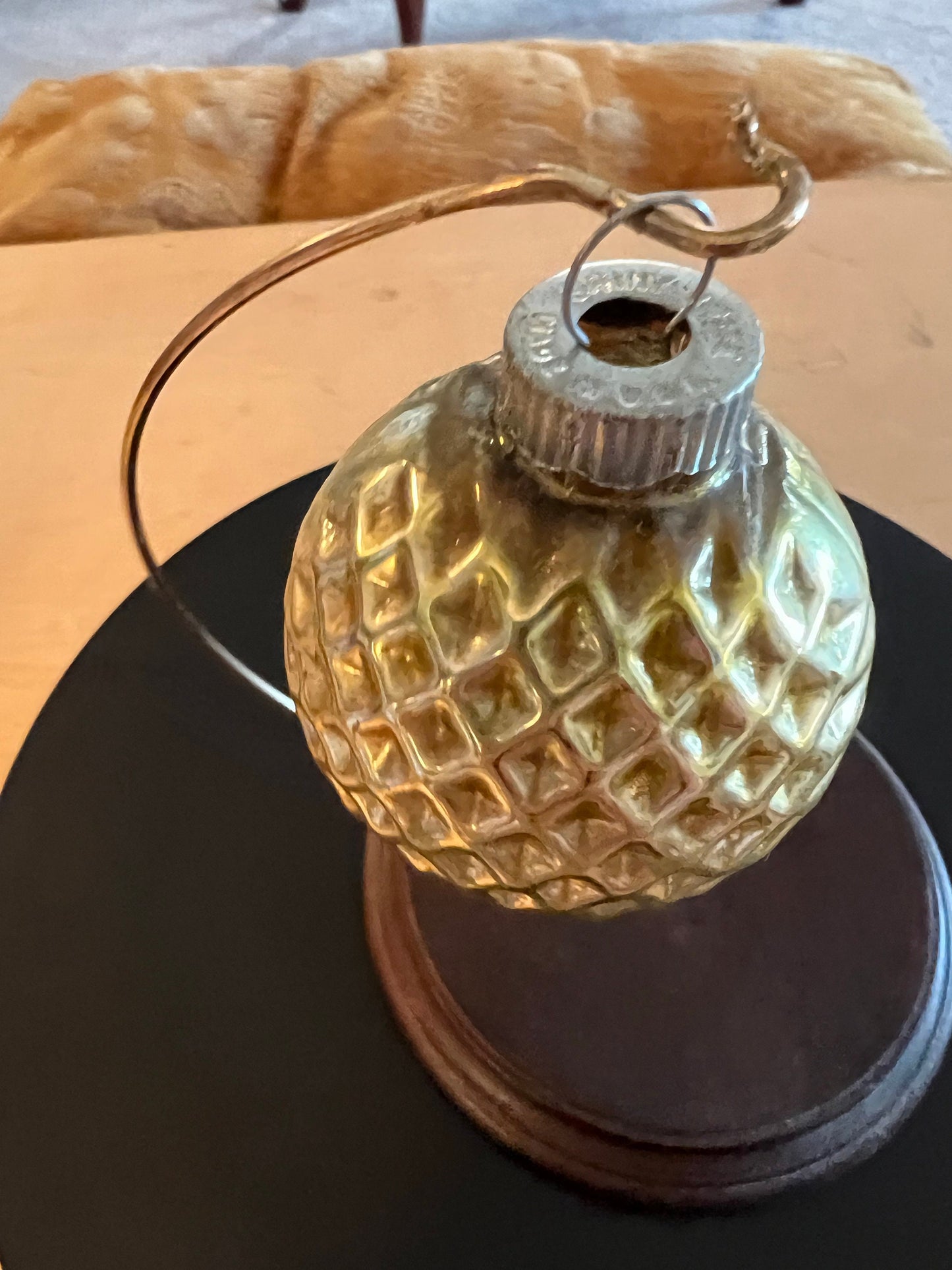 Vintage Shiny Brite Champagne Ornament: Bumpy Golf Ball, 1940s