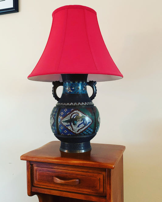 Antique Cloisonné Champlevé Bronze and Enamel Chinese Oriental Table Lamp