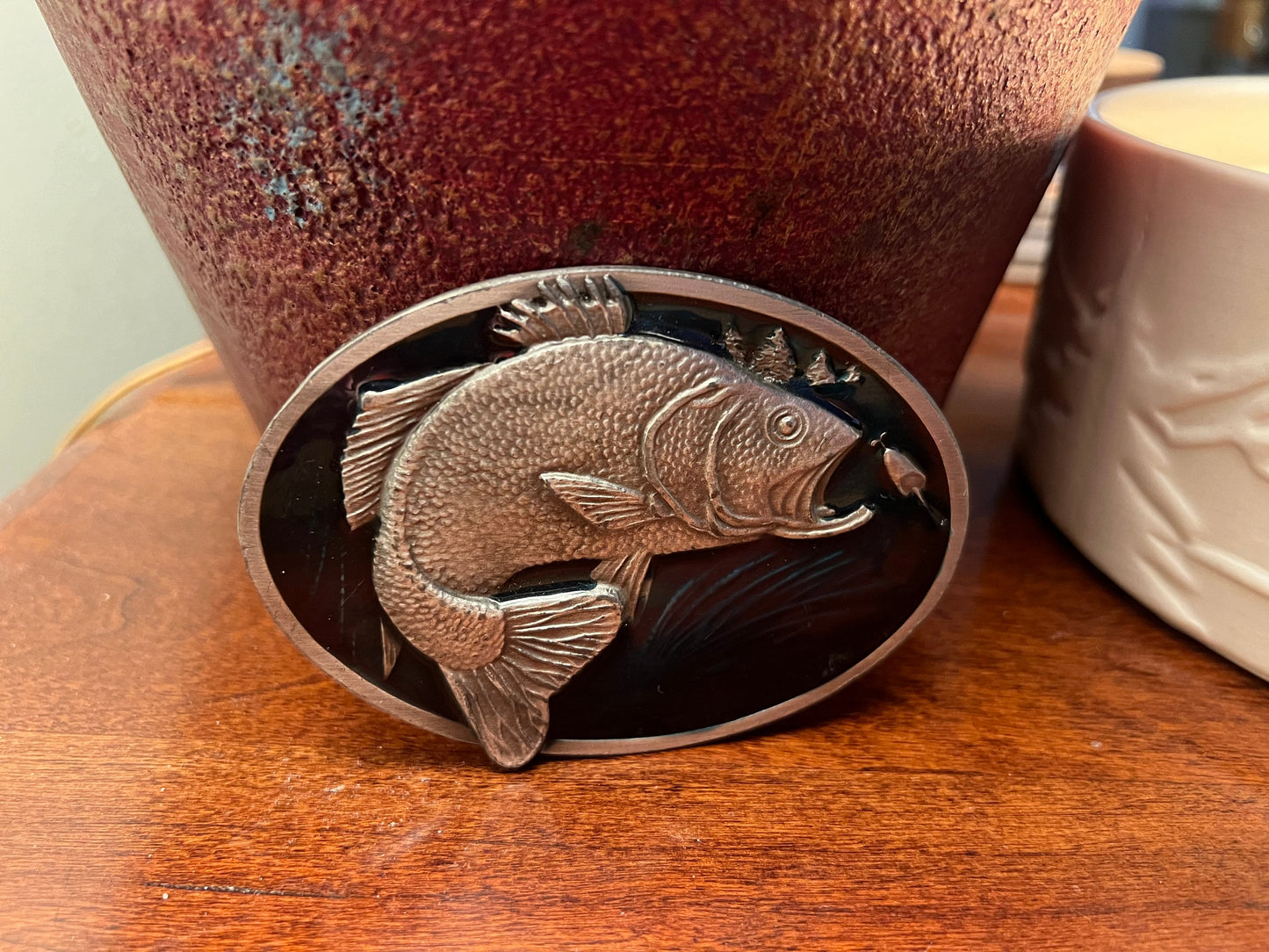 Vintage Fish Belt Buckle by Bergamot Brass Works, X-144 Enameled Green & Silver Fish Belt Buckle, Lover Antiques and Vintage