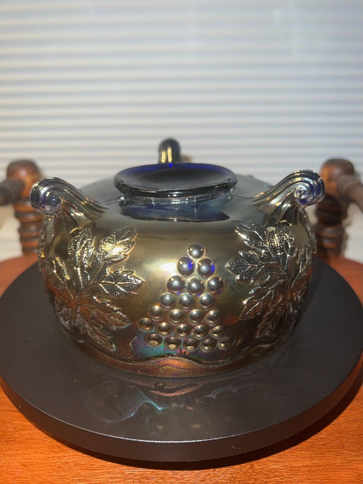 Vintage Fenton Amethyst Carnival Glass Bowl: Grape & Leaf Pattern