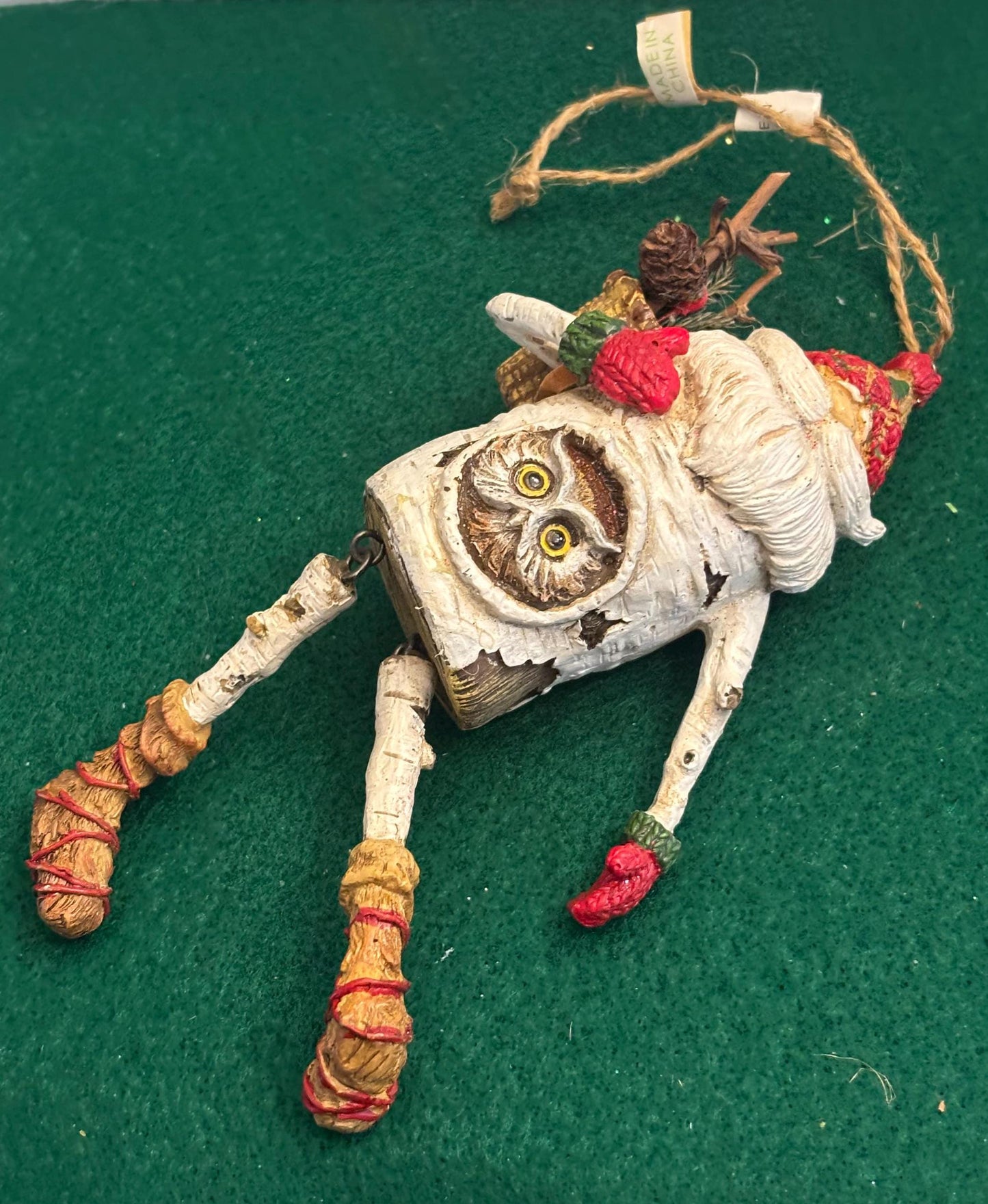 Vintage Santa Claus with Owl Hanging Ornament Figurine Christmas Ornaments Old St. Nicholas St. Nick Vintage Art Dangling Legs