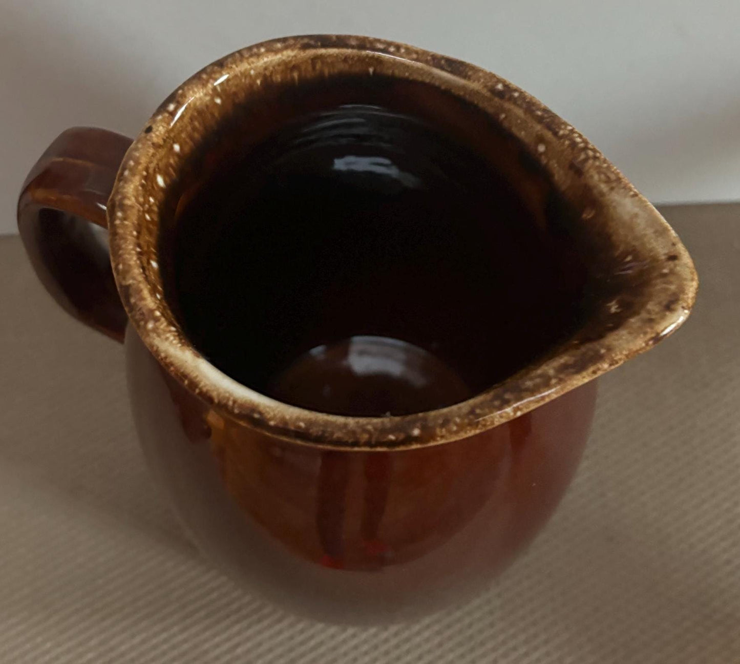 Vintage Hand Dripped Glazed Pottery Pitcher with Handle Brown Rust Lover Antiques