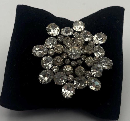 Vintage Coro Starburst Brooch With Clear Rhinestones, Signed Pin