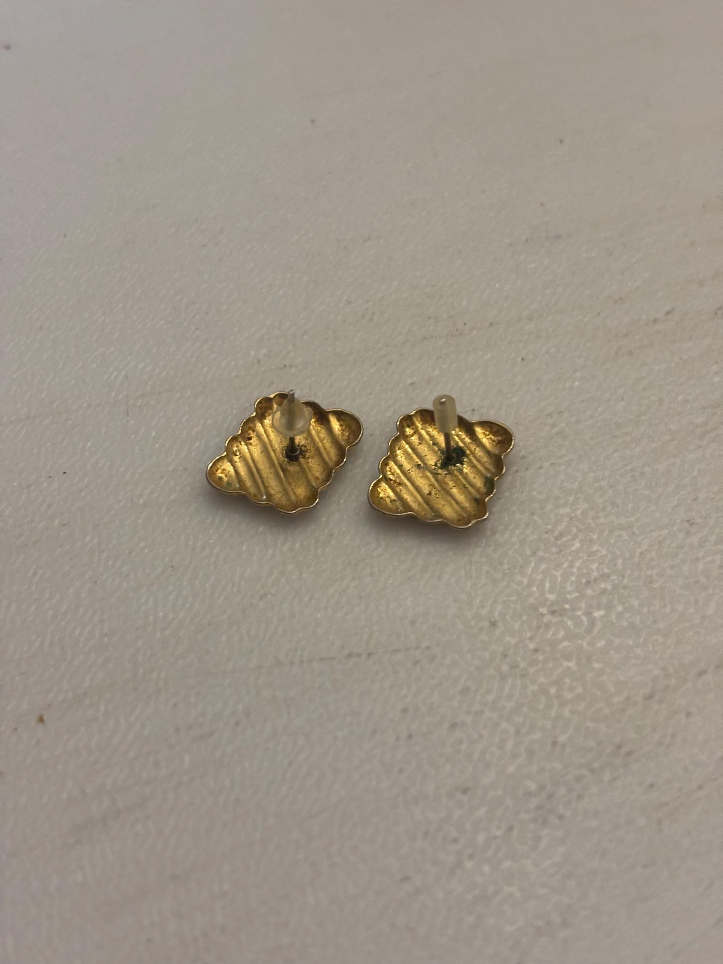 Vintage Square Gold Horizontal Ribbed Earrings, Lover Antiques and Vintage