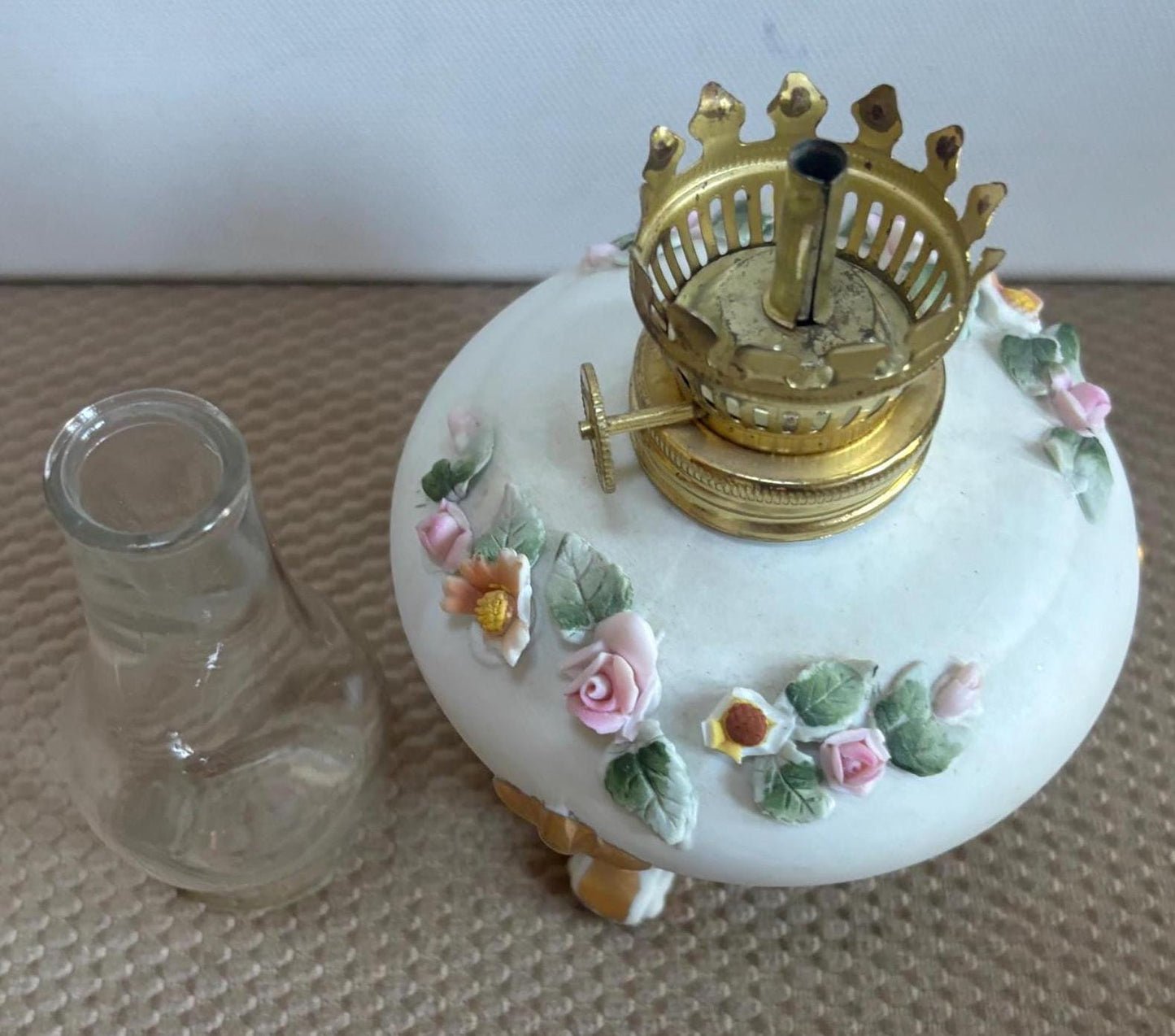 Vintage Lefton 3 Legged Lamp Hand Painted Porcelain Lamp Adorned with Roses Capodimonte Style Figurines Japanese Lover Antiques and Vintage