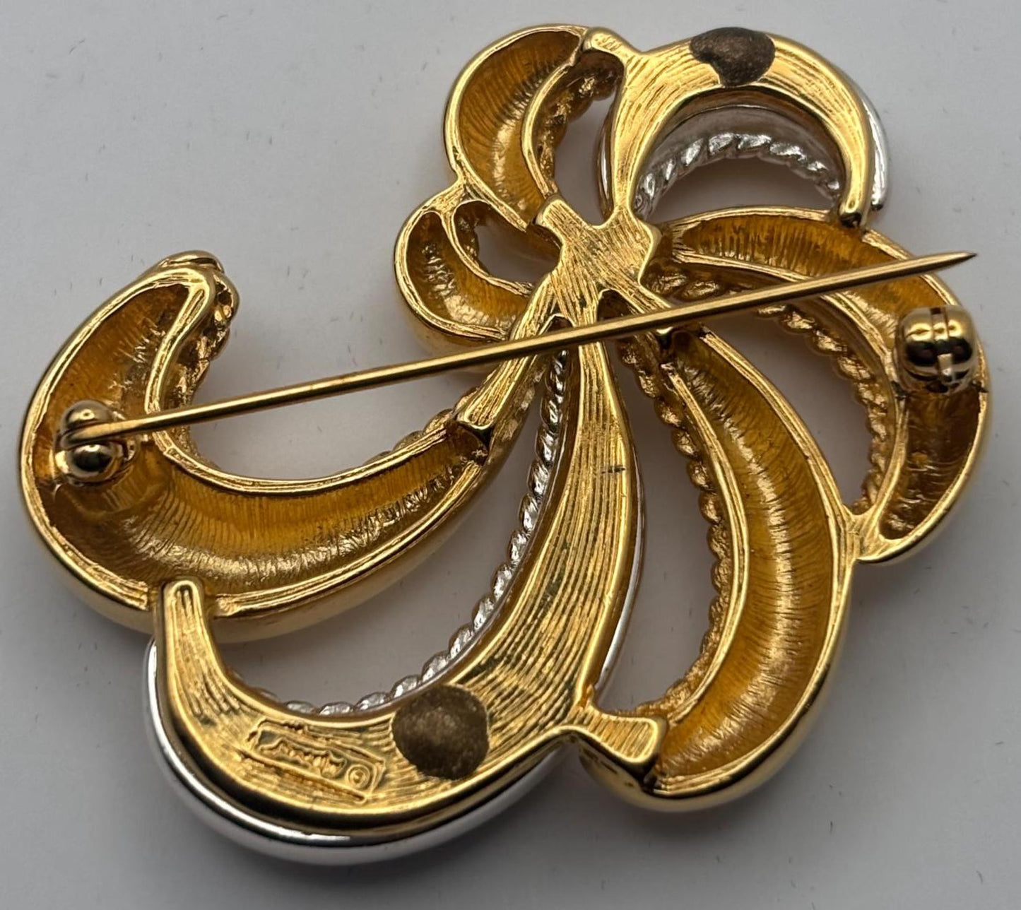 Monet Silver & Gold Ribbon Brooch Pin, Jewelry Gifts, Lover Antiques and Vintage