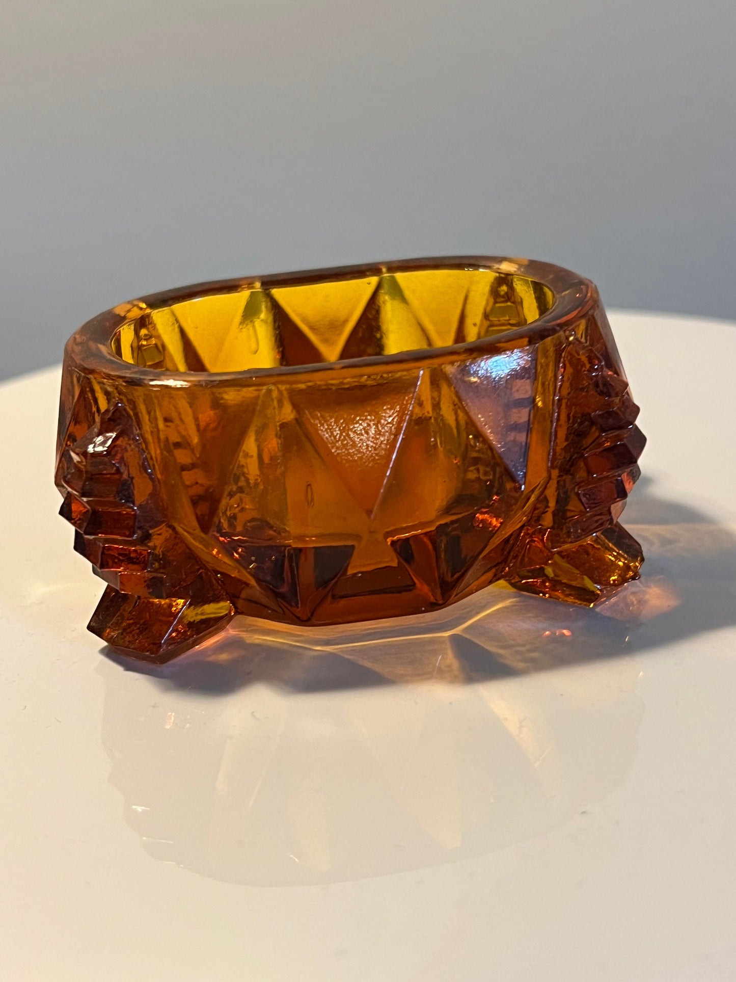 Vintage Amber Cut Glass Toothpick Holder: Rectangular Sugar Dish
