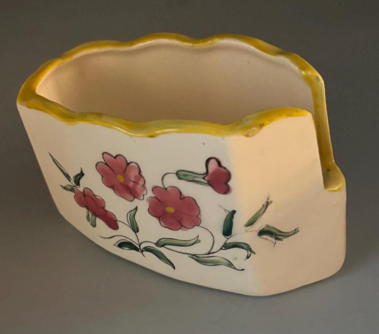 Vintage Ceramic Spoon Rest with Rose Design Spooner Spoon Caddy Hand Painted Lover Antiques and Vintage