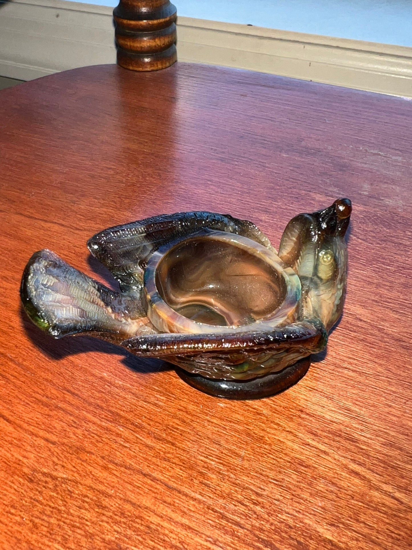 Vintage Boyd Glass Rooster Salt Cellar: Brown Slag Art Glass