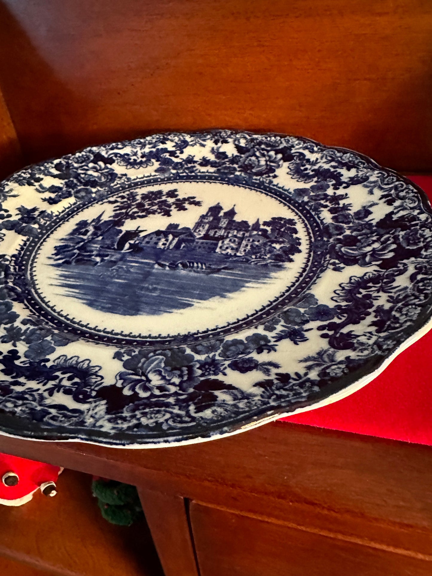 Antique Cobalt Blue Flow Plate: 10" Decorative Wall Hanging