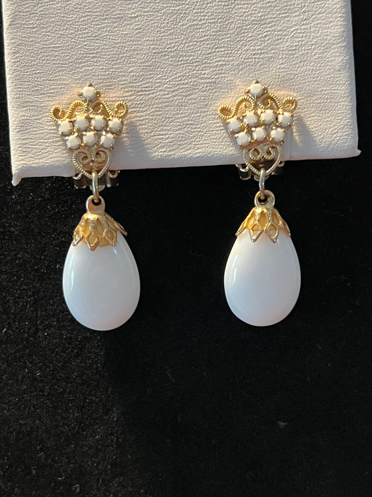 Vintage drop down royal Art Deco clip on earrings white crown estate jewelry earring Lover Antiques and Vintage