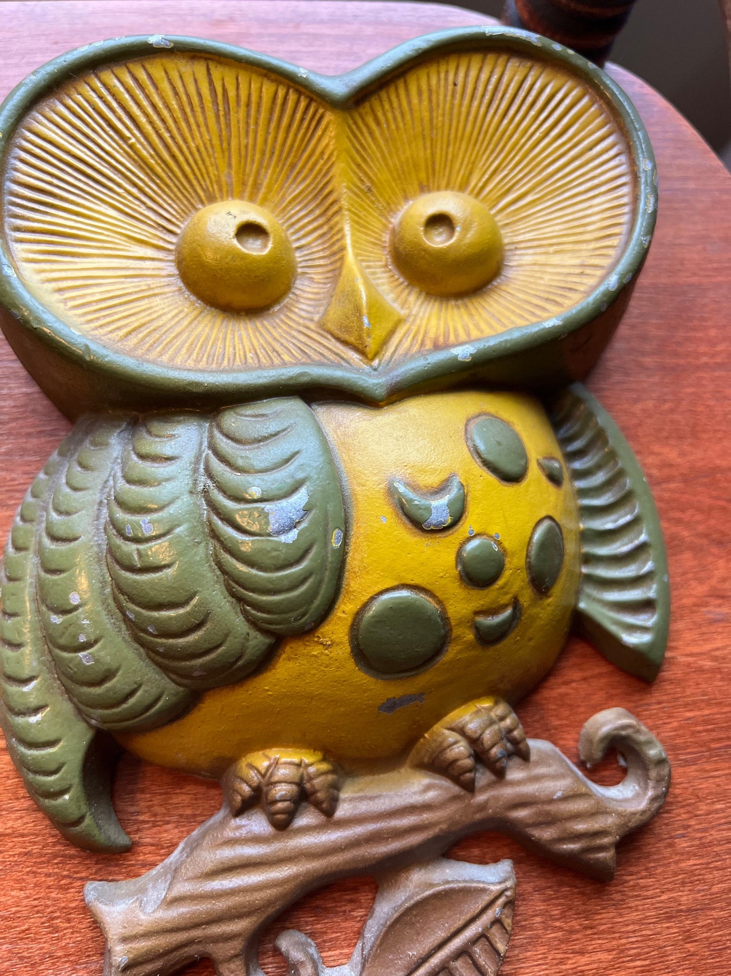 Vintage Sexton Cast Metal Owl Wall Art Pair - 1970s Green Owls