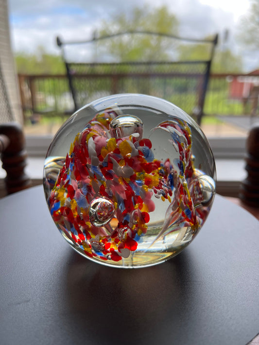 Vintage Millefiori Glass Paperweight: Multicolor Art Glass Figurine